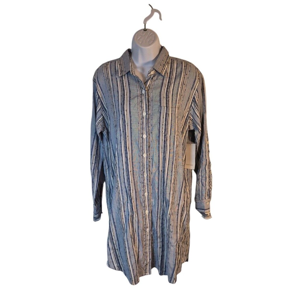 Karen Kane Women's Shirt Dress Size S Blue Striped Woven Pockets $118 NWT